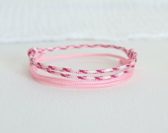 Set di due braccialetti regolabili da donna, braccialetti in corda estiva rosa in stile boho surf, regali per lei