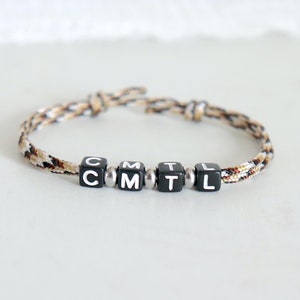 Pulsera cuatro iniciales personalizables en cordón, pulsera de cordón ajustable 45 colores a elegir, regalos para ella o él