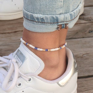 Pulsera de tobillo de cordón de cuentas de concha para mujer, pulsera ajustable estilo boho surf de verano, regalos para ella imagen 1