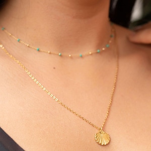 Women&#39;s stainless steel necklace with fine chain and shell pendant, trendy summer beach necklace, gifts for her