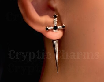 Zwaard oorbellen: Dagger Oorbellen, Zwaard Front Back Ear Jackets, Emo Oorbellen, Edgy Oorbellen, Goth Punk Esthetische Sieraden, Middeleeuwse sieraden