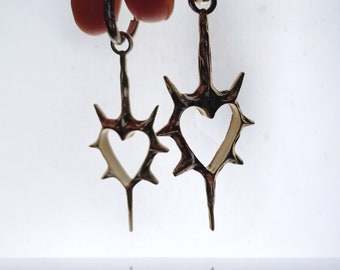 Spiked Thorn Heart Earrings: Spike Earrings, Heart Huggie Hoop Earrings, Nu goth, Emo Earrings, Alt Earrings, Goth Aesthetic Jewelry