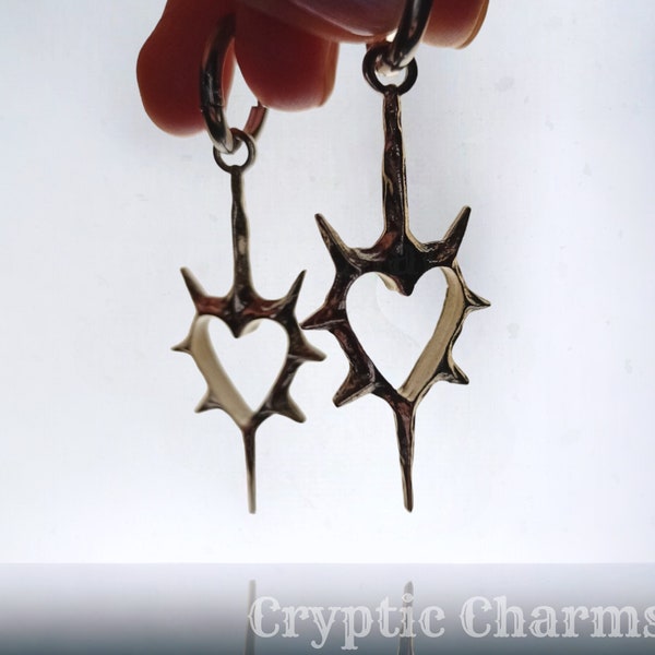 Spiked Thorn Heart Earrings: Spike Earrings, Heart Huggie Hoop Earrings, Nu goth, Emo Earrings, Alt Earrings, Goth Aesthetic Jewelry