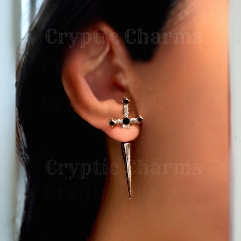 Sword Earrings: Dagger Earrings, Sword Front Back Ear Jackets, Emo Earrings, Edgy Earrings, Goth Punk Aesthetic Jewelry, Medieval Jewelry zdjęcie 1