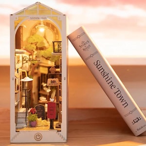 Sunshine Street Book Nook Kit | Miniature Wooden Book Nook | DIY LED Bookshelf Insert | Tiny Town Scene Gift for Book Lovers