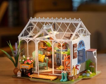 Dreamy Garden House DIY Miniature Kit • 3D Wooden Dollhouse • Glasshouse with LED Furniture • Garden House Model • Gift for Adults & Teens