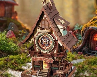 Mechanical Cuckoo Clock 3D Wooden Puzzle | DIY Wooden Clock Model Kit | Moving Gear Desk/Bookshelf Decor | Unique Craft Gift
