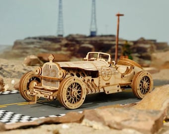 Grand Prix Car 3D Wooden Puzzle • 1910s Vintage Racing Model Kit • DIY Mechanical Car Gift for Him • Collectible Wood Model Build Set