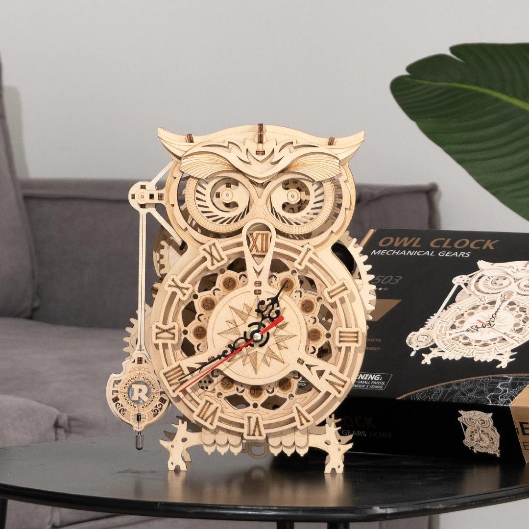 DIY Wooden Owl Clock 3D Puzzle | Mechanical Gear Model Kit | Working ...