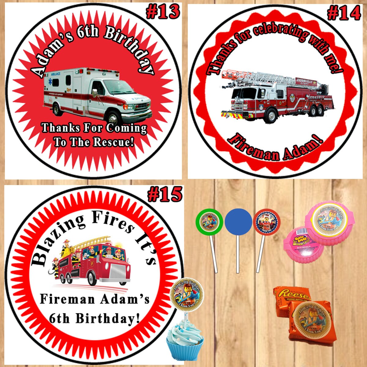 Fireman Fire Truck Birthday Stickers Round Address Favor 1 Sheet ...