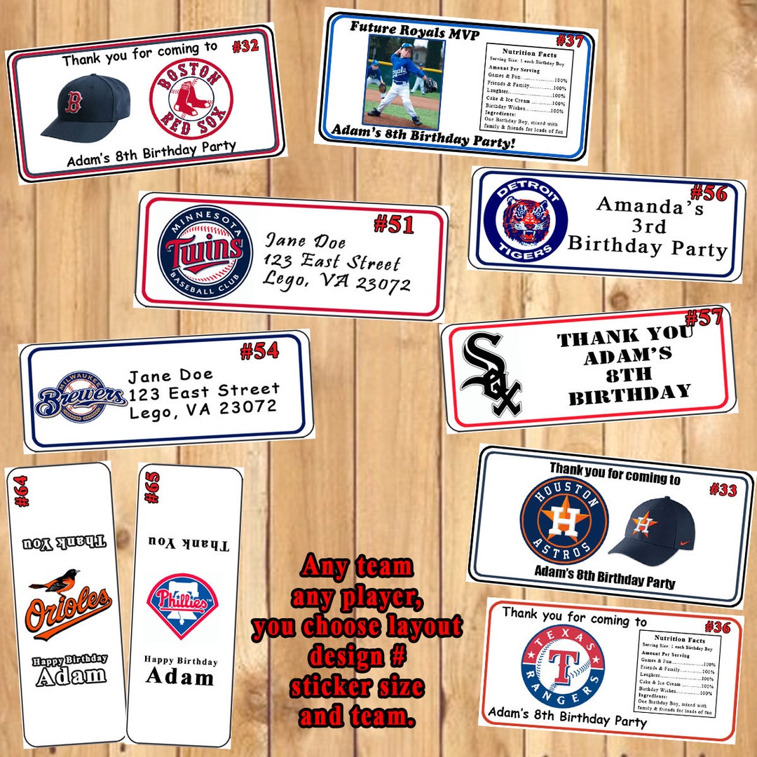 Personalized Baseball Team Stickers: Address, Favor, Bottle Labels 1 ...