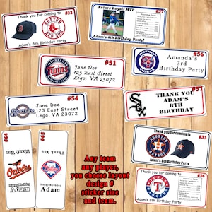 Baseball Stickers Address Labels Bottle Labels Favor Stickers 1 sheet Personalized Printed