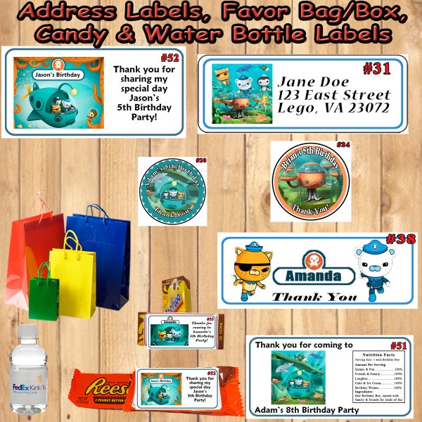 Octonauts Birthday Stickers Round Address Favor 1 sheet Personalized Printed