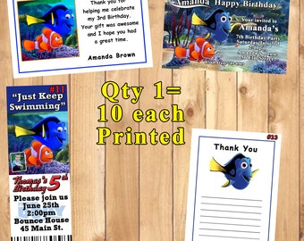 Finding Dory Finding Nemo Birthday Invitations 10 ea with Env or Thank You Cards 10 ea Personalized Printed