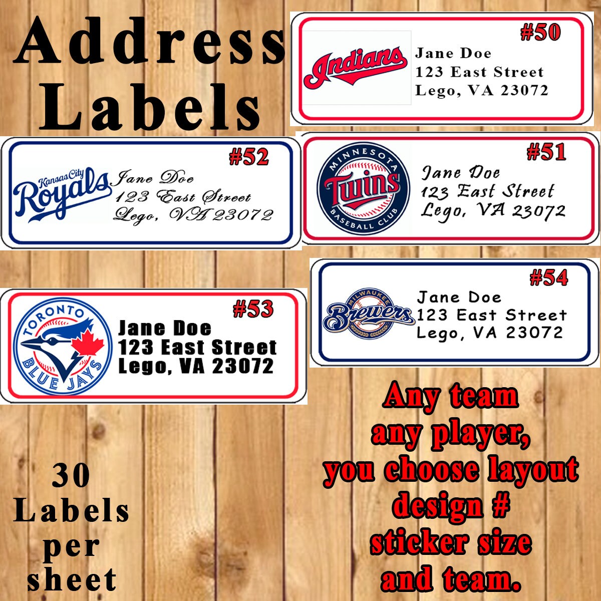 Personalized Baseball Team Stickers: Address, Favor, Bottle Labels 1 ...