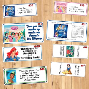 Princess Stickers 1 Sheet Favor Stickers Bottle Labels Candy Stickers Personalized Printed