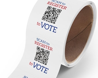 Register to Vote Round Sticker Label Rolls, Register to Vote QR Code Stickers, Voter Registration QR Code Sticker Roll, Voter Signup QR Code