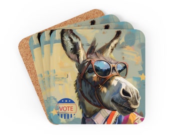 Democratic Coaster Set | Democracy Coaster | Democratic Coaster | Democratic Donkey | Democrat Mug | Democratic Mug | Democrat Gift | Cork