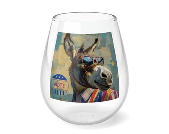 Stemless Glass Wine | Democratic Donkey | Democratic | Democratic Party | Democrat Gift | Democratic Gift | 2024 Election | Election Gifts