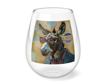 Stemless Wine Glass | Democratic Donkey | Democratic | Coffee Mug Donkey | Democratic Party | Democrat Gift | 2024 Election | Election Gifts