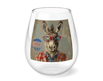 Wine Stemless Glass | Democratic Donkey | Stemless Wine Glass | Democrat Gift | 2024 Election | Election Gifts | Democratic Gift
