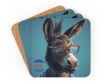 Democrat Gift | Democratic Coaster Set | Democracy Coaster | Democratic Coaster | Democratic Donkey | Democrat Mug | Democratic Mug | Cork
