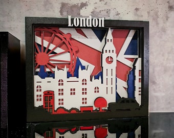 London Skyline large colored 3D wooden cityscape