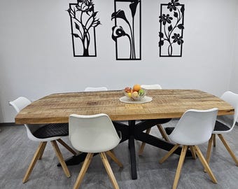 Wooden wall decoration | Wooden wall art | Set of 3 floral pictures | Wall decoration for living room | Kitchen |