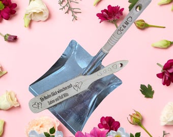 Broom set for a stag/hen party with personalized engraving and metal dustpan - Handmade in Germany. Dustpan and hand brush.