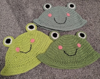 Handmade Crochet Frog Bucket Hat | Cottagecore Accessory | Whimsical Festival Hat