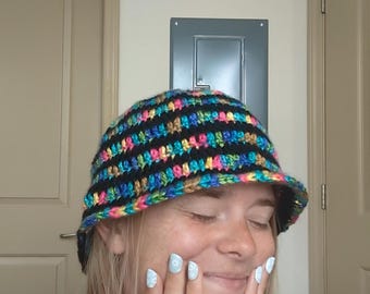 Rainbow Spiral Bucket Hat | Handmade Festival Hat | Unisex Streetwear