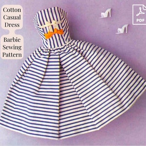 Barbie Cotton Casual Dress | PDF Sewing Pattern English Text for Silkstone Vintage Doll Fashions | Instant Adobe PDF Download Opensource