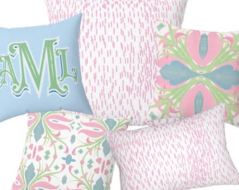 Pink Watercolor Abstract Square Euro Pillow, Trendy Dorm Decor, Trendy Grandmillennial Decor Pillows, Dorm Style, Preppy Chinoiserie Style