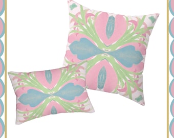 Kaleidoscope Pink Green Blue Pillow, Grandmillennial, Chinoiserie, Dorm Room, Home Office Decor, Trendy Chic, Preppy Throw Pillow, Fun Deco