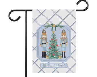 Watercolor Nutcracker Garden Flag, Personalized Garden Flag, Custom Garden Flag, Custom Gift, Grandmillennial Christmas, Chinoiserie Xmas