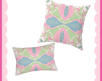 Kaleidoscope Pillow: Pink, Green & Blue - Grandmillennial Home Decor