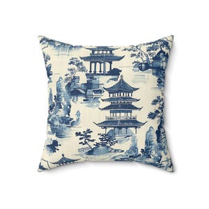 Pagode Dekokissen, blau weiß Dekor, Grandmillennial, Chinoiserie Chic, Preppy Home, Trendy Chic, Chinoiserie, Trendy Home Decor, hübsch