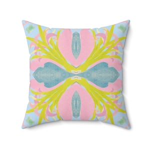Watercolor Blue, Pink, Square Throw Pillow, Abstract Pillow, Chinoiserie Chic, Trendy Chic, Preppy Throw Pillow, Dorm Room, Cute Home Office