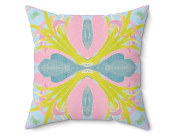Watercolor Blue, Pink, Square Throw Pillow, Abstract Pillow, Chinoiserie Chic, Trendy Chic, Preppy Throw Pillow, Dorm Room, Cute Home Office