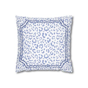 Blue Leopard Euro Throw Square Pillow *COVER ONLY*, Animal Print pillow, Grandmillennial, Dorm Decor, Trendy Chic, Preppy Decor, Blue Decor