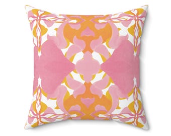 Kaleidoscope Pillow, Grandmillennial Decor, Chinoiserie, Dorm Room, Home Office Decor, Trendy Chic, Preppy Throw Pillow, pink, Orange Pillow