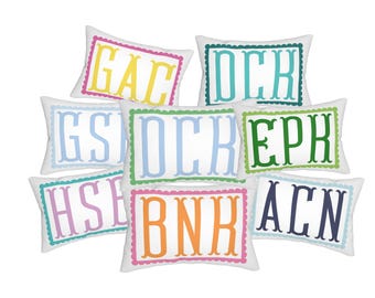 Decorative Lumbar Throw Pillow, Trendy Preppy Chic, Personalized Monogram Custom Pillow, Fishtail Monogram Scallop Pillow, Sorority Letters