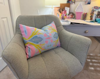 Blue Green Pink Watercolor Lumbar Pillow, Laura Park Dupe, Abstract Preppy Pillow, Grandmillennial Decor, Chinoiserie, Trendy Chic,