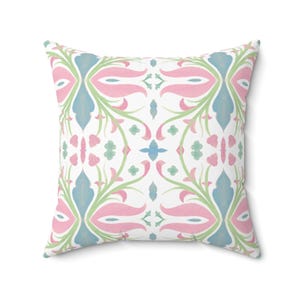 Mirrored Green Blue Pink Throw Pillow: Trendy Dorm Decor