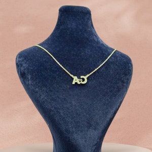 Two Initial Letter and Heart Necklace - Stylish Charm Letter Silver Necklace - Heart Jewelry Gift for Girlfriend