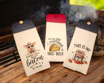 Handmade "Don't go Bacon my Heart" Hanging Oven Towel