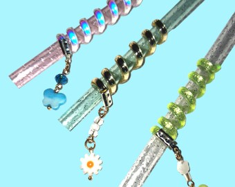 Glitter Straw Charm Set: Butterfly & Flower Charms, Reusable Straws