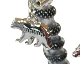 Silver Mama Bear Ziggle Charm: Straw Accessory, Drink Tag