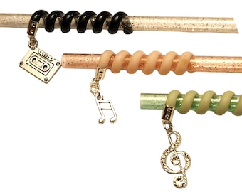 Music Charms Straw Accessory: Glitter Reusable Straws, Drink Markers (3-Pack)