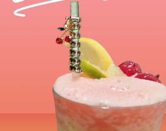 Cherry Ziggle Charm: Glitter Straw Tumbler Accessory with Reusable Straw